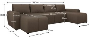 Čalúnená univerzálna rozkladacia sedacia súprava v tvare U NEWPORT hnedá
