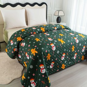 Prehoz na posteľ SNOWMAN AND GINGERBREAD, zelený Rozmer: 170 x 210 cm