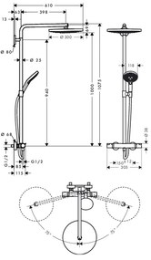 Hansgrohe Raindance Select S, Showerpipe 300 2jet s termostatom, biela/chrómová, HAN-27133400