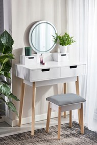 SCANDI LED toaletný stolík so zrkadlom a sivou stoličkou
