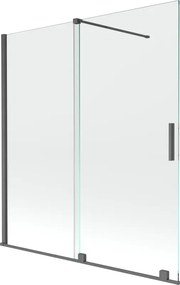 Mexen Velar, 2-krídlová posuvná vaňová zástena 150 x 150 cm, 8mm číre sklo, grafitový matný profil, 896-150-000-01-66
