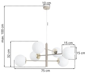 Závesné svietidlo Florence, 6x biele sklenené tienidlo, be/g