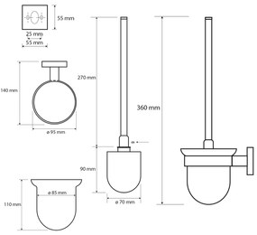 Sapho, X-SQUARE WC kefa nástenná, chróm, XQ301