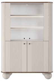Vitrína Vesper 103 cm štvordverová - kašmír / orech / čierne úchytky / guľaté nohy
