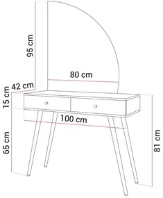 TOALETNÝ STOLÍK KATHLEEN KAŠMÍR LESK + ZLATÉ NOHY + ZRKADLO POLMESIAC PRAVÉ