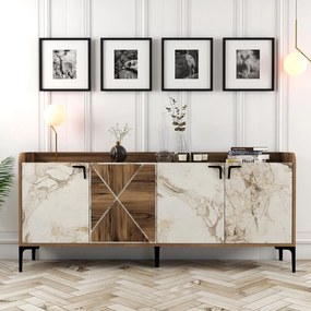 Konzolový stolík Venedik - Walnut, White Marble