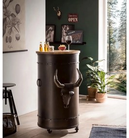 furniture-nabytek.cz - Masívny barový stôl Yorkshire z mangového dreva a kovu, lakovaný, čierny – kruhový