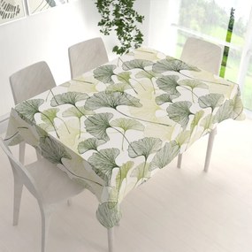 Biante Bavlnený obdĺžnikový obrus Sandra SA-576 Zelené Ginkgo listy na bielom 50x100 cm