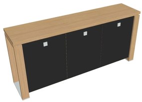 Nízka skriňa Verno+ 200 x 46 x 90 cm, sklenené dvere, dub svetlý / čierna