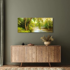 Obraz - Vŕba pri jazere, olejomaľba (120x50 cm)