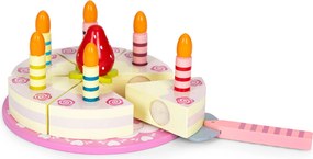 Drevený narodeninový tort na suchý zips pre deti 15 dielov – sviečky a jahoda ECOTOYS