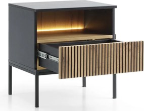 Nočný stolík Sento, čierna/dub wotan, s osvetlením