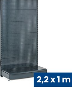 Predajný regál jednostranný, perfo steny, 2200 x 1000 x 450 mm, základný, antracit
