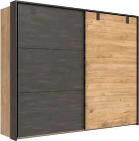Šatník s posuvnými dverami Detroit, 250 cm, doskový dub / antracitová oceľ