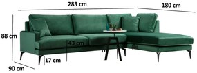 Dizajnová rohová sedačka Fenicia 283 cm zelená - pravá