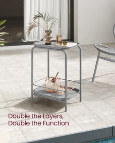 Príručný stolík 2-úrovňový, kovový stolík s podnosom, sivý
