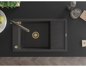 Mexen Elias, 1-komorový granitový drez 795x480x200 mm a drezová batéria Duo, čierna škvrnitá, 6511-76-671701-57-G
