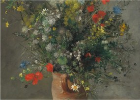 Sklenený obraz - Auguste Renoir,  Flowers in a Vase, reprodukcia (70x50 cm)