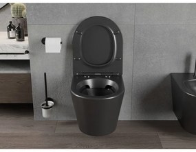 Mexen Rico závesné wc Rimless s toaletným Slim sedátkom z duroplastu, čierna matná - 30721085