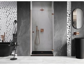 Mexen Lunar-B, otočné sprchové dvere pravé 100 cm, 8mm číre sklo, ružové zlato profil, 832-100-000-60-00-P