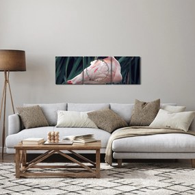 Obraz - Plameniak (s hodinami) (90x30 cm)