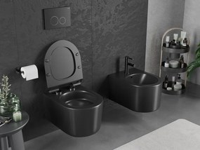 Mexen Sofia, závesná WC misa 490x360x355 mm, Rimless Tornádo + WC sedadlo z duroplastu, čierna matná, 30540185T