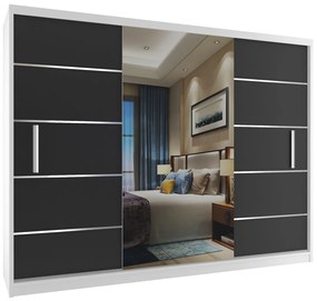 Šatníková skriňa 232 cm Belini biely mat / čierny mat s posuvnými dverami a zrkadlom  MBP SZP4/2/1W/2B1L/0/AL