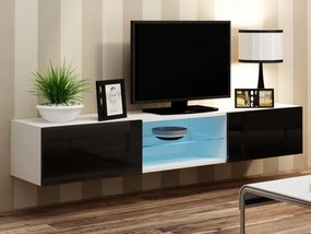 Moderný TV stolík Igore 180 GLASS, bílá/černý lesk