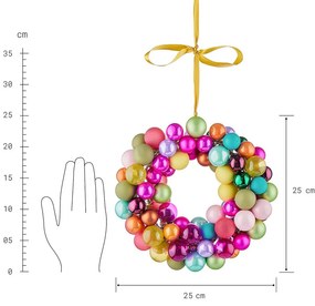 X-MAS veniec zo sklenených vianočných guličiek 25 cm