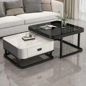 LuxuryForm DESIGN Konferenčný stolík ARAGON 70 × 70 / 60 × 60 cm – biely / biely mramor + sklo (set 2 ks)