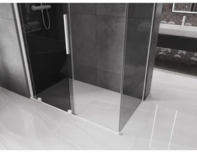 Mexen Velar, sprchový kút s posuvnými dverami 140 x 85 cm, 8mm šedé sklo, biela matná, 871-140-085-41-20