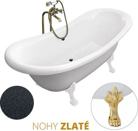 Besco Voľne stojaca vaňa zo sanitárneho kompozitu Amelia Glam G 190x77 s prepadom BESCO-Typ výpuste: Click-Clack s prepadom, čierna matná, BESCO-Nôžk…