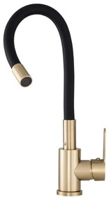 Gamma Flex 2000, stojanková drezová batéria s flexibilným ramenom, zlatá matná-čierna, GMA-BFX-2000BGD