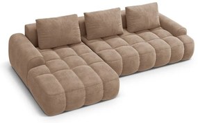 Svetlohnedá zamatová rozkladacia/s úložným priestorom rohová pohovka (ľavý roh/s leňoškou) Linz – Cosmopolitan Design