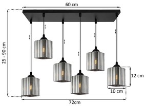 Závesné svietidlo Riffle Square, 6x grafitové sklenené tienidlo, b