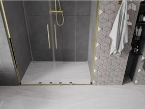 Mexen Velar L Duo, posuvné sprchové dvere do otvoru 140 cm, 8mm číre sklo, zlatá lesklá, 871-140-003-02-50