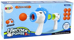 LEAN TOYS Vystreľovač mäkkých loptičiek Jednorožec – modrá