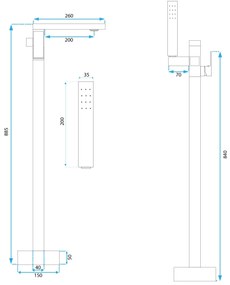 Rea Tery, voľne stojaca batéria h-885, čierna matná, REA-B5304