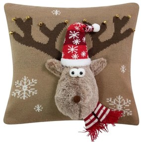 Šedý vianočný dekoračný vankúš sob Rudolf - 40*40*7cm