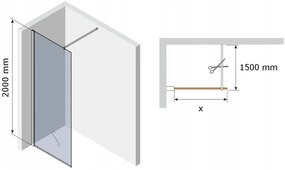 Mexen Kioto, sprchová zástena typu WALK-IN 130x200 cm, 8mm šedé sklo, 800-130-000-00-40