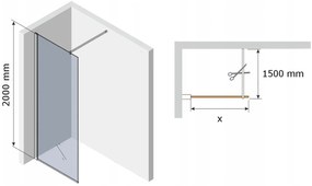 Mexen Kioto sprchová zástena WALK-IN 8mm, 130x200 cm, sklo šedé (grafit), 800-130-000-00-40