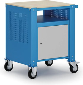 Pojazdný kontajner G9, 1 polica, 1 skrinka, 675 x 595 x 865-1130 mm, sivá/modrá