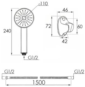 Ručná sprchová hlavica BOSS s držiakom a 150 cm hadicou - chrómová