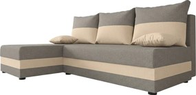 Rozkladacia obojstranná sedacia súprava do L VALERIO SLIM 200x140 cm, svetlosivá/béžová + 2 vankúšiky ZDARMA
