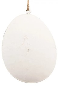 Biele antik plechové závesné vajíčko s kvietkami - 10*2*8 cm