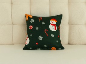 Obliečka na vankúš z mikrovlákna SNOWMAN AND GINGERBREAD 45x45 cm, zelená