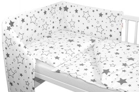 Baby Nellys Mantinel s obliečkami - Sivé hviezdy a hviezdičky - biely 135x100