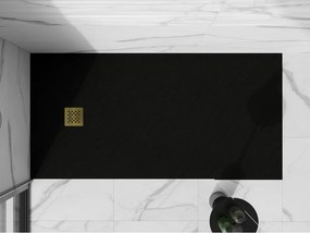 Mexen Stone+, obdĺžniková vanička z minerálneho kompozitu 160 x 80 cm, čierna, zlatá lesklá krytka, 44708016-G
