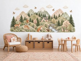 Chatka v kopcoch prírodné detské nálepky nad posteľ na stenu arch 46 x 20 cm