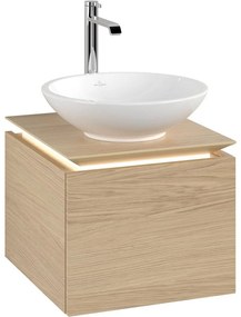 VILLEROY &amp; BOCH Legato závesná skrinka pod umývadlo na dosku (umývadlo v strede), 1 zásuvka, s LED osvetlením, 450 x 500 x 380 mm, Nordic Oak, B565L0VJ